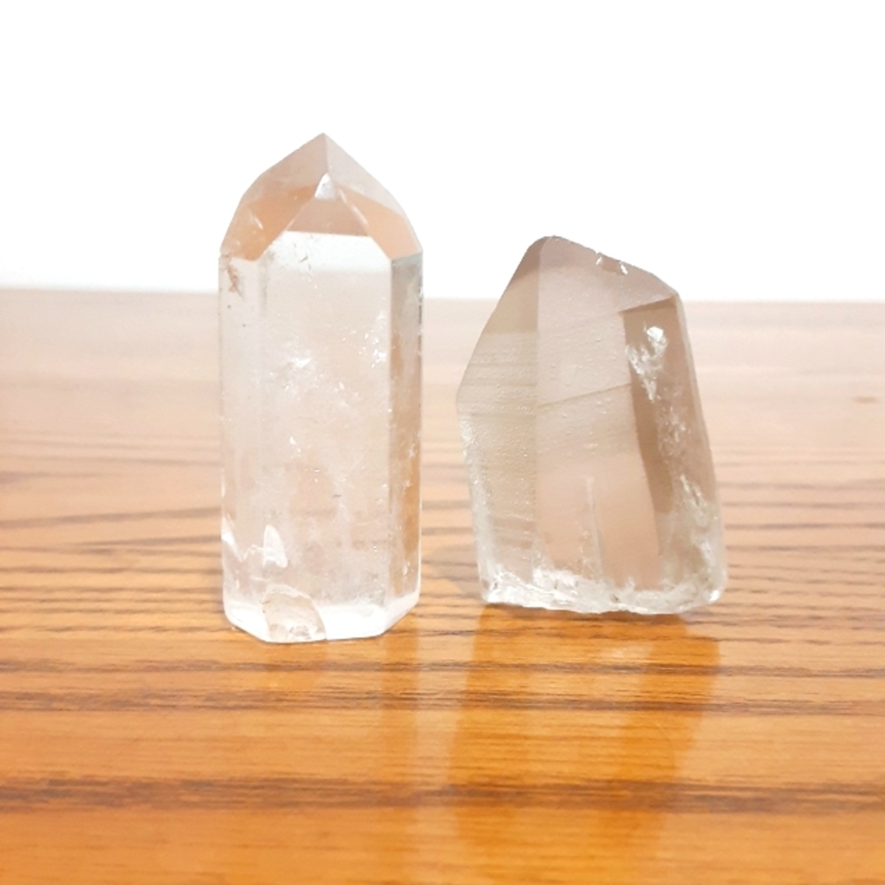 One Clear Quartz Small Tower and One Light Smoky Quartz